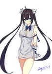  absurdres arms_behind_back bdsm black_hair blue_eyes blue_ribbon bondage bound bound_wrists breasts cleavage cleavage_cutout dress dungeon_ni_deai_wo_motomeru_no_wa_machigatteiru_darou_ka gloves hestia_(danmachi) highres large_breasts long_hair looking_at_viewer md5_mismatch rei_no_himo ribbon ribbon_bondage solo twintails white_dress white_gloves zsy_(zsy433) 