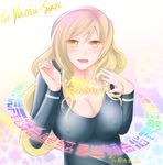  artist_name blonde_hair blush breasts covered_nipples dated gradient_hair happy_birthday hijiri_byakuren large_breasts long_hair looking_at_viewer magic_circle multicolored_hair open_mouth purple_hair smile solo sorcerer's_sutra_scroll sweater tamagawa_yakkyou touhou yellow_eyes 