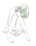  barefoot monochrome original panties short_hair sitting sketch skirt solo traditional_media underwear yoshitomi_akihito 