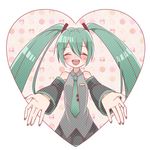  aqua_hair aqua_nails bad_id bad_pixiv_id bare_shoulders blush closed_eyes detached_sleeves facing_viewer hatsune_miku heart long_hair nail_polish necktie open_mouth outstretched_arms skirt sleeveless smile solo taro_(kiimakaree) twintails vocaloid 