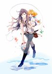  1girl bucket carrying child father_and_daughter fish fishing_rod jobo_(isi88) lina's_father lina_inverse long_hair orange_hair red_eyes slayers younger 