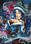  animal_ears blue_eyes blue_hair book braid breasts capelet cleavage gloves hat humanization large_breasts league_of_legends lulu_(league_of_legends) multiple_braids pantyhose side_braid solo tnwjd2tkfkd yordle 