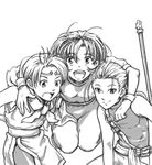  2boys circlet gensou_suikoden gensou_suikoden_ii greyscale jowy_atreides-blight monochrome multiple_boys nanami_(suikoden) riou short_hair takasakiyama_monmon 