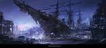  bad_pixiv_id commentary_request dock highres lamppost night pixiv_fantasia pixiv_fantasia_t renatus.z ship watercraft 