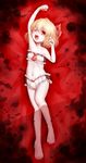  alternate_costume bare_legs blonde_hair breasts cinderella_bust highres hoshibuchi looking_at_viewer lying navel on_back one_eye_closed red_eyes ribbon-trimmed_underwear ribbon_trim rumia short_hair skinny small_breasts solo stomach tears touhou underwear underwear_only yawning 