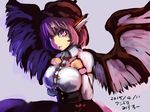  animal_ears bird_ears bird_wings blouse breasts colored_eyelashes dated dress hands_on_own_chest hat kikimifukuri large_breasts long_sleeves mystia_lorelei pink_eyes pink_hair short_hair solo touhou upper_body wings 
