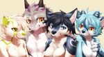  2015 anthro blue_eyes breasts canine female green_eyes group male mammal ryuuzenga smile unknown_species 