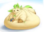  ambiguous_gender belly big_belly blush eeveelution hyper hyper_belly leafeon lying morbidly_obese nintendo obese on_front overweight pok&eacute;mon pok&eacute;mon_(species) solo veiukket video_games 