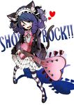  ;d animal_ears aqua_eyes bell black_nails blue_hair bow cat_ears cat_tail cyan_(show_by_rock!!) drill_hair electric_guitar fake_animal_ears full_body gothic_lolita guitar heart heart_guitar highres instrument lolita_fashion long_hair looking_at_viewer mary_janes nail_polish one_eye_closed open_mouth pantyhose pink_bow shadow shoes show_by_rock!! smile solo strawberry_heart striped striped_legwear tail teeth tongue vice_(kuronekohadokoheiku) 