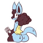  ambiguous_gender anthro butt cute eyewear glasses invalid_background invalid_color looking_back lucario nerdcario nintendo nintendo_3ds plain_background pok&eacute;mon sirphilliam_(artist) sitting smile solo video_games 