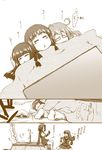  admiral_(kantai_collection) ariga_tou bangs blunt_bangs eighth_note glasses hatsuyuki_(kantai_collection) kantai_collection kitakami_(kantai_collection) kotatsu long_hair mechanical_halo mochizuki_(kantai_collection) multiple_girls musical_note ooi_(kantai_collection) short_hair sleeping table tatsuta_(kantai_collection) translated 