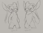 2018 4_toes alien angel_(lilo_&amp;_stitch) antennae buckteeth chest_markings chest_tuft crossgender digital_drawing_(artwork) digital_media_(artwork) dipstick_antennae disney experiment_(species) grey_background head_tuft lilo_and_stitch male markings petrock simple_background sketch small_tail standing teeth toes tuft 