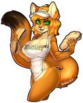  &lt;3 2015 alpha_channel anthro apron big_breasts breasts brown_fur clothed clothing cougar feline food fur glowing glowing_eyes green_eyes hat looking_at_viewer mammal open_mouth plain_background sandwich_(food) signature subway teeth tongue transparent_background white_fur xenthyl 