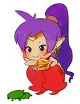  1girl artist_request blush ear_piercing earrings genie hair human hybrid jewelry mammal piercing pointy_ears ponytail purple_hair reptile scalie shantae shantae_(character) shantae_(series) turtle unknown_artist 