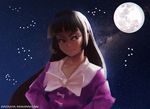  bangs black_hair character_name doyora full_moon hands_on_hips houraisan_kaguya japanese_clothes long_hair moon night night_sky red_eyes revision sky solo touhou 