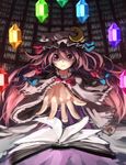  berabou book bow crescent gem hair_bow hat library long_hair patchouli_knowledge purple_eyes purple_hair ribbon solo touhou 