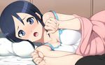  aragaki_ayase black_hair blush breasts highres long_hair looking_at_viewer lying medium_breasts nail on_side open_mouth ore_no_imouto_ga_konna_ni_kawaii_wake_ga_nai paw_pose pillow shin'ya_(shin'yanchi) solo wallpaper 