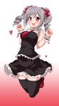  drill_hair idolmaster idolmaster_cinderella_girls kanzaki_ranko long_hair open_mouth red_eyes silver_hair smile solo thighhighs twin_drills twintails uraichishi 