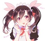  bad_id bad_twitter_id black_hair blush bow character_name love_live! love_live!_school_idol_project maid maid_headdress mery_(apfl0515) mogyutto_&quot;love&quot;_de_sekkin_chuu! open_mouth red_eyes smile solo twintails yazawa_nico 