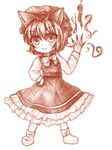  animal_ears cat_ears chen fingernails hand_on_hip hat monochrome sash sharp_fingernails short_hair sketch solo touhou yuran_(kuen-hien) 