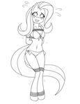  2015 anthro anthrofied bdsm bikini blush bondage bound cleavage clothed clothing equine female fluttershy_(mlp) friendship_is_magic hair mammal monochrome my_little_pony navel nervous pegasus plain_background rope rope_bondage ryuseihikari solo standing swimsuit white_background wings 