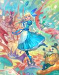  :d aircraft alice_(wonderland) alice_in_wonderland arm_garter bangs blonde_hair blue_bow blue_dress blue_footwear blue_legwear blue_sky bottle bow breathing_fire bunny buttons cane card castle cat checkered cheshire_cat closed_eyes cloud crown dirigible dress drinking facial_hair fantasy fire flipped_hair frilled_dress frills from_below green_hat green_jacket green_shirt grin hair_bow hat heart high_collar highres holding holding_bottle jabberwock jacket lack long_hair long_sleeves looking_away mad_hatter march_hare mary_janes multiple_girls mushroom mustache necktie no_nose open_hand open_mouth pipe playing_card pocket_watch polearm puffy_sleeves queen_of_hearts red_eyes red_nose shirt shoes sitting sky smile spear staff striped surreal table top_hat vertical_stripes waistcoat watch weapon white_rabbit wind yellow_eyes yellow_jacket 