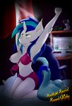  anthro anthrofied areola blue_hair bra breasts clothed clothing computer equine eyes_closed female friendship_is_magic fur hair half-dressed horn horse inside mammal my_little_pony nipples octavia_(mlp) pony solo swordkirby two_tone_hair underwear vinyl_scratch_(mlp) white_fur 