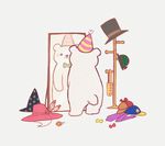  ayu_(mog) bear black_eyes bow bowtie clothed_animal commentary_request hat hat_rack hat_removed headwear_removed mirror necktie necktie_removed no_humans original party_hat polar_bear reflection solo star top_hat unmoving_pattern witch_hat 
