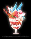  2014 blackeevee blue_feathers blush chocolate cute dragon duo female food fruit latias latios legendary_pok&eacute;mon male nintendo pok&eacute;mon red_eyes red_feathers video_games whipped_cream white_feathers yellow_eyes 