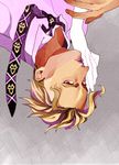  blonde_hair formal highres jojo_no_kimyou_na_bouken kira_yoshikage male_focus necktie okuya00 solo suit upside-down 