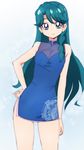  blue_eyes blue_hair braid breasts china_dress chinese_clothes dress go!_princess_precure hand_on_hip kaidou_minami long_hair manji_(tenketsu) medium_breasts precure single_braid solo 