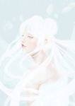  artist_name bishoujo_senshi_sailor_moon blue_background crescent floating_hair leaf lips long_hair pale_color pastellish queen_serenity red_lips signature simple_background solo tears white white_hair 