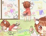  :3 :d all_fours animal animal_ears barefoot blonde_hair bow brown_eyes brown_hair cat cat_ears cat_tail chen chen_(cat) child_drawing crayon fang flower fourth_wall grass hat ibaraki_natou long_sleeves multiple_persona multiple_tails nekomata on_floor open_mouth short_hair smile tail touhou two_tails yakumo_ran yakumo_yukari younger 
