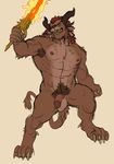  abs balls biceps charr feline fire flaccid guild_wars horn humanoid_penis male mammal muscles nude penis pubes rossciaco rytlock_brimstone solo standing sword video_games weapon 