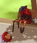  bench closed_eyes onikobe_rin park_bench red_hair sekibanki severed_head shade sleeping slouching solo touhou 