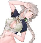  braid breasts cleavage cleavage_cutout cloud_print kantai_collection konnyaku_(kk-monmon) large_breasts long_hair midriff silver_hair single_braid solo unryuu_(kantai_collection) very_long_hair yellow_eyes 