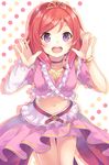  :d highres love_live! love_live!_school_idol_project midriff music_s.t.a.r.t!! navel nishikino_maki nonono open_mouth purple_eyes red_hair short_hair smile solo 