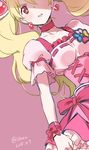  blonde_hair bow choker cure_peach earrings fresh_precure! hair_ornament highres isedaichi_ken jewelry long_hair magical_girl momozono_love pink_bow pink_choker precure solo twintails 