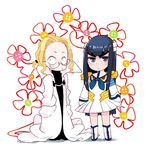  1girl black_hair blonde_hair blue_eyes dress eugenio2nd flower glasses iori_shirou junketsu kill_la_kill kiryuuin_satsuki labcoat long_hair oversized_clothes 