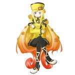  absurdly_long_hair black_legwear blonde_hair blue_eyes blush colored_eyelashes crossed_arms crossed_legs dress fingerless_gloves flower full_body gloves guilty_gear guilty_gear_xrd hat high_heels long_hair long_sleeves millia_rage pantyhose rose sitting smile solo very_long_hair white_gloves yellow_dress yellow_flower yellow_rose yurise 