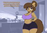  2015 anthro breasts brown_eyes cleavage clothed clothing computer dialogue english_text equine eyeshadow fan_character female georgia hair_bun hand_on_hip looking_at_viewer makeup mammal my_little_pony pegasus shorts solo stunnerman stunnerpony text wings 
