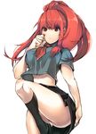  bad_id bad_pixiv_id breasts bruise clenched_hand crop_top crop_top_overhang fighting_stance honey_bee_(bancoth) injury large_breasts long_hair original red_eyes red_hair serious skirt socks solo standing standing_on_one_leg 