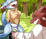  bigger_version_at_the_source blush dragon female forest green_eyes kemono male penis pussy sex tongue tree unknown_artist yellow_eyes 