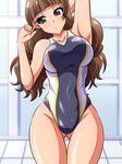  alternate_breast_size amanogawa_kirara aokura_shou breasts brown_hair competition_swimsuit go!_princess_precure highleg highleg_swimsuit highres large_breasts long_hair one-piece_swimsuit precure purple_eyes swimsuit 