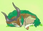  alpacapala ambiguous_gender brown_fur caprine cute fur goat gogoat grass green_fur horn mammal nintendo plain_background pok&eacute;mon sleeping solo tan_fur video_games 