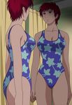  1girl aikawa_maki air_master bare_shoulders blush breasts earrings female jewelry mirror one-piece_swimsuit red_hair screencap solo standing stitched swimsuit 