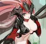  alternate_costume blue_eyes breasts cleavage koi_nami large_breasts league_of_legends long_hair looking_at_viewer mermaid monster_girl nami_(league_of_legends) navel nipple_slip nipples open_mouth pd_(pdpdlv1) pink_hair sketch solo stomach 