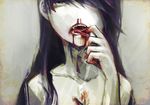  black_hair blood bloody_nose fangs hair_over_one_eye long_hair looking_at_viewer nude open_mouth original pale_skin solo teeth toi_(number8) tongue tongue_out 