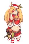  animal_ears bad_id bad_pixiv_id bell blade_&amp;_soul blue_eyes character_request christmas cropped_legs eyepatch gloves groin hat honey_bee_(bancoth) long_hair midriff navel orange_hair red_gloves santa_hat skirt slit_pupils solo striped striped_legwear thighhighs twintails zettai_ryouiki 