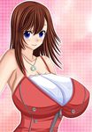 1girl bare_shoulders blue_eyes breasts brown_hair female huge_breasts kairi_(kingdom_hearts) kingdom_hearts long_hair looking_at_viewer necklace red_hair seraphina solo zipper 